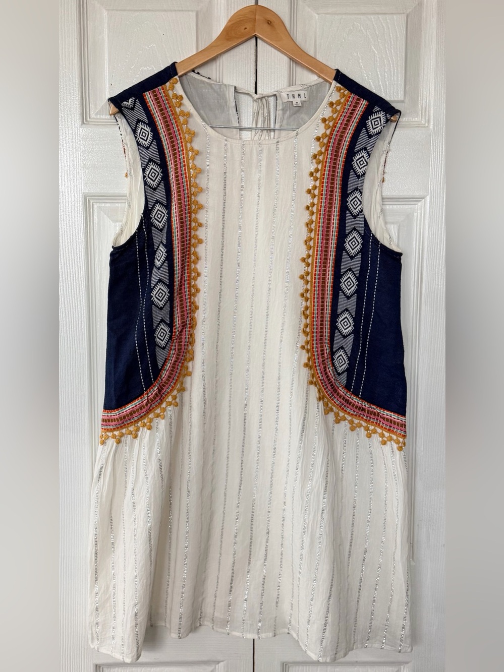 THML Cream Embroidered Boho Top with Mustard and Multicolor Accents